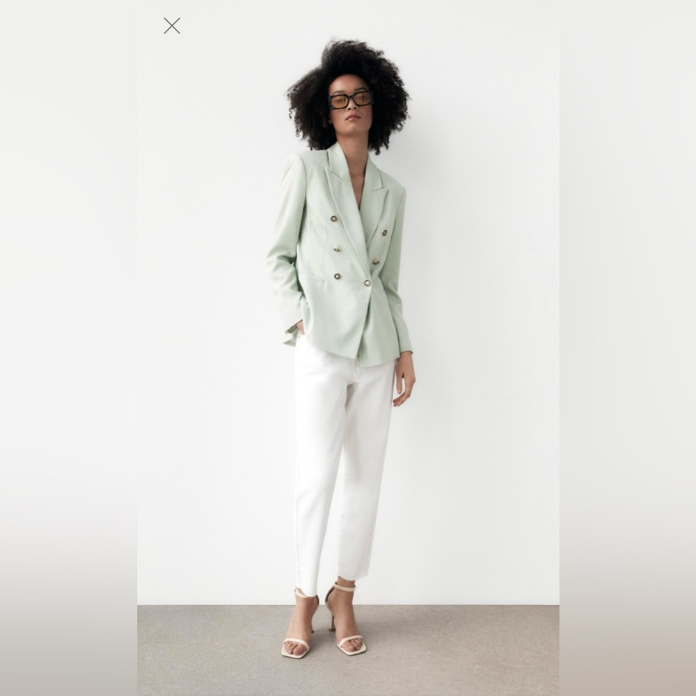 150$$ NWT Zara Light Green Double-Breasted Blazer –Size Large